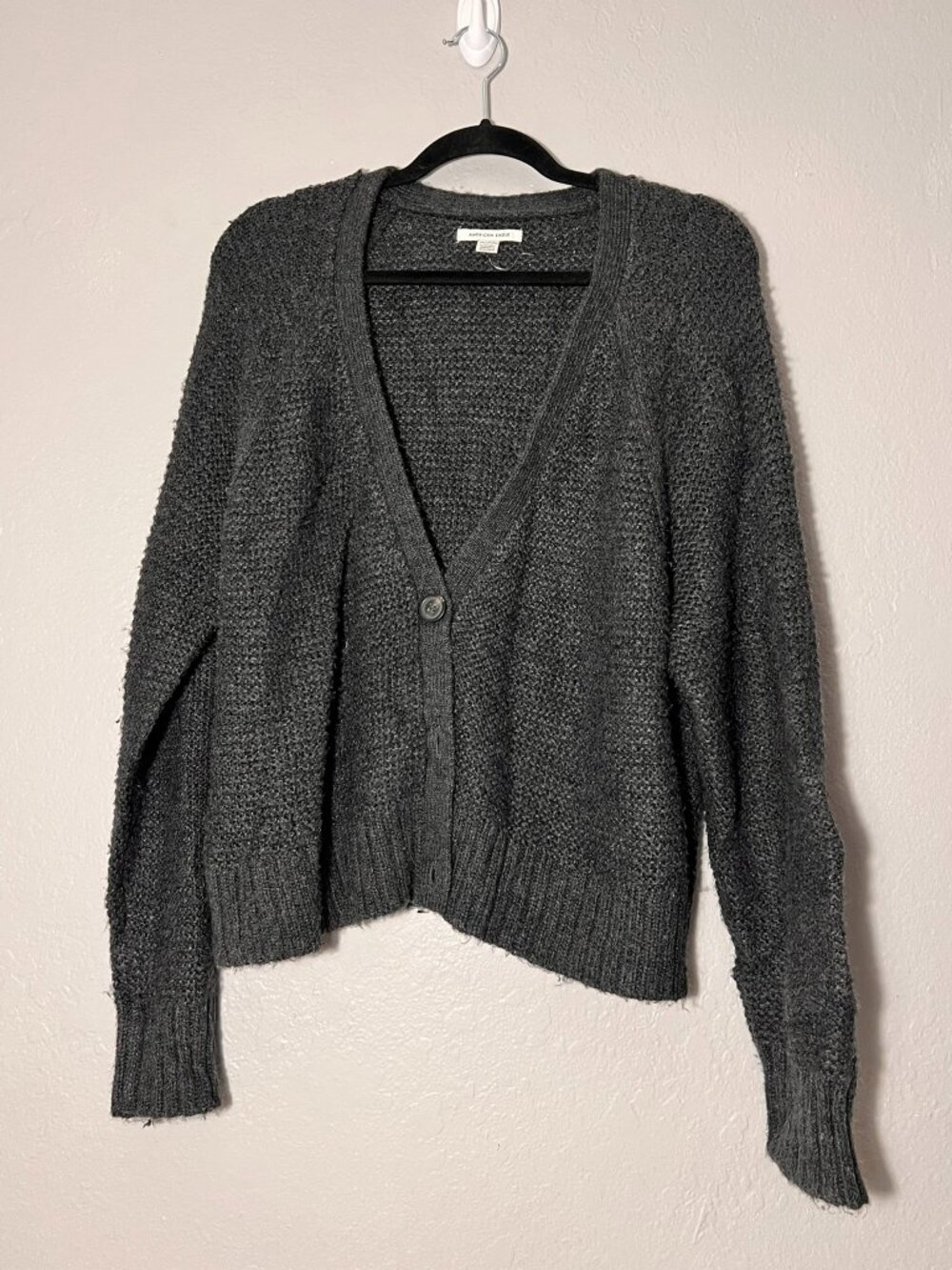 XXL American Eagle Grey Cropped Cardigan with Button Front - Excellent